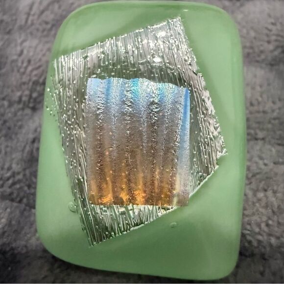 Mint Green Fused Glass Earrings – Handmade Iridescent Post-Back Jewelry - Picture 10 of 17